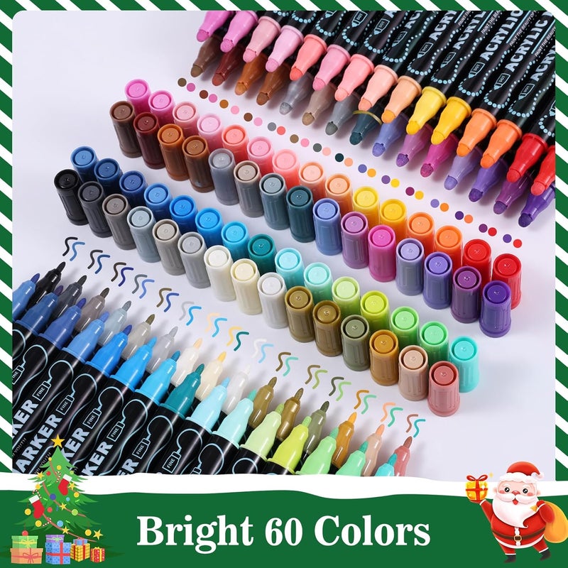nauets 60 Colors Waterproof Dual Tip Acrylic Paint Markers, Premium Dot & Fine Tip Coloring Paint Pens Set for Paper, Rock, Wood, Fabric, Canvas, Glass, Ceramic and DIY Crafts Art Supplies - Image 4